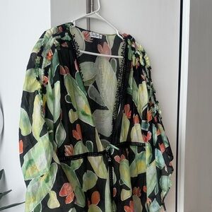 Charo Ruiz Floral Tie-Waist Sheer Maxi Cover-Up